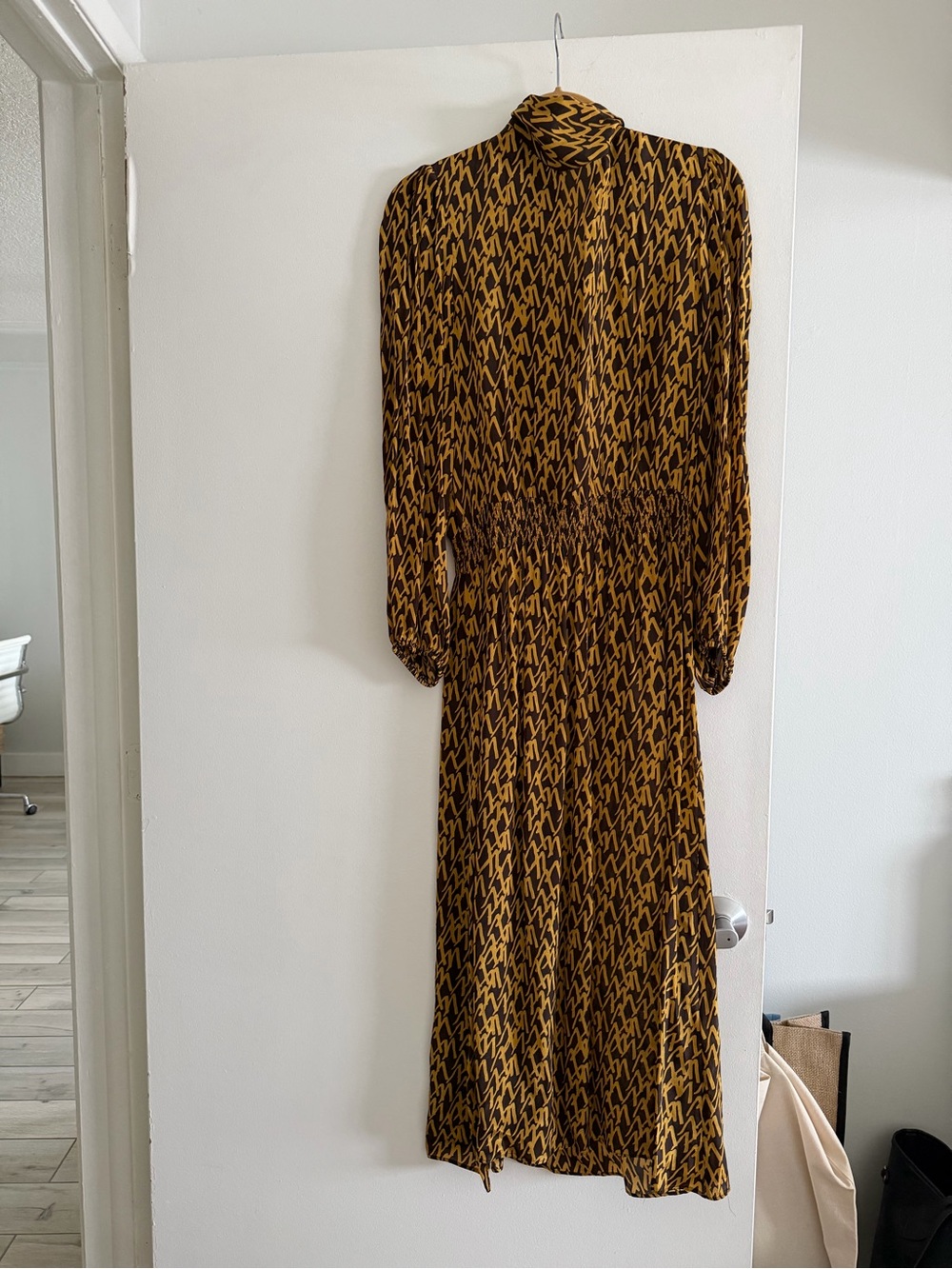 Zara Brown and Mustard Geometric Long Sleeve Dress
